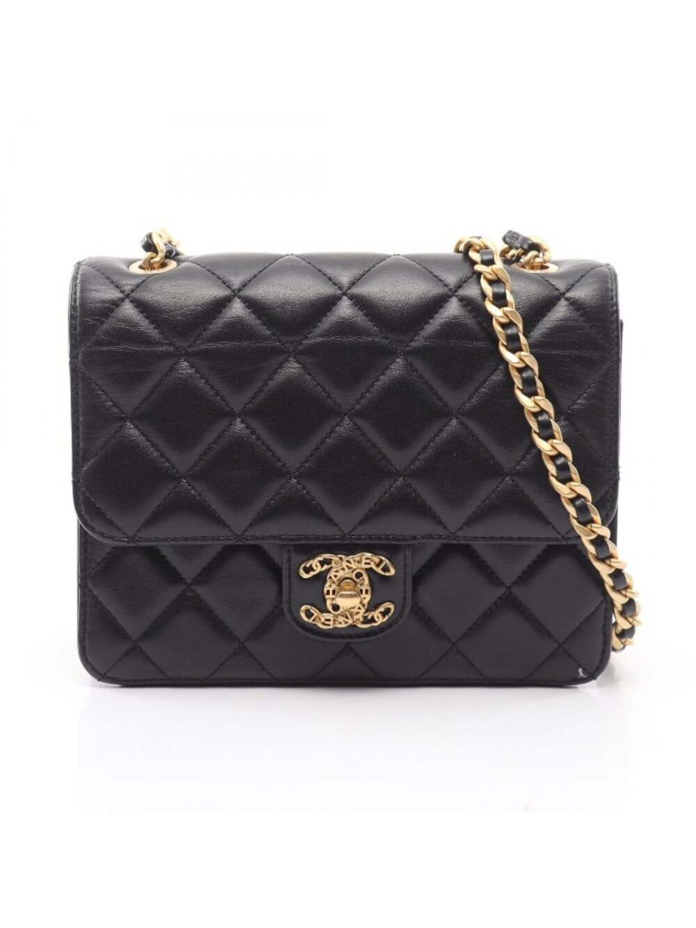Chanel Shoulder Bag Quilted Black Lambskin Small Flap Chain